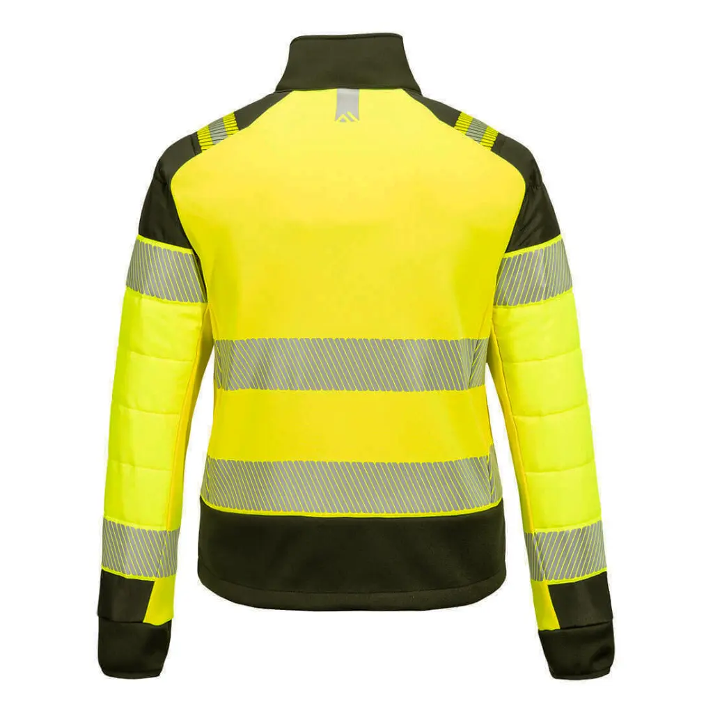 T171YBR_ PW3 Dames Hi-Vis Hybride Baffle Jack Geel_Zwart_Rugzijde.webp