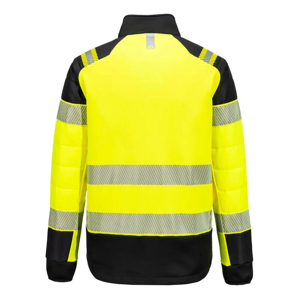 T170YBR_ PW3 Hi-Vis Hybride Baffle Jack Geel_Zwart_Rugzijde.webp