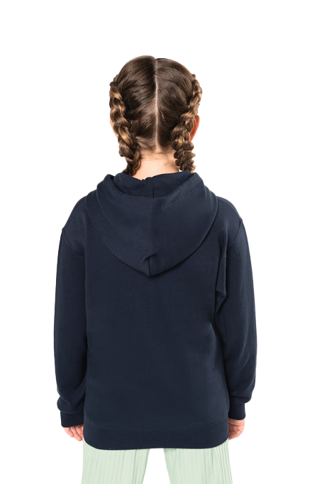 K477 - Kindersweater met kap Navy - Rug Presentatie