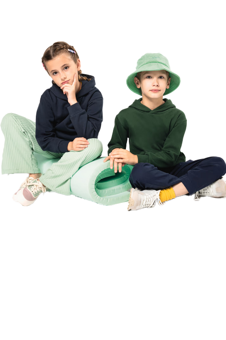 K477 - Kindersweater met kap Navy & Forest green