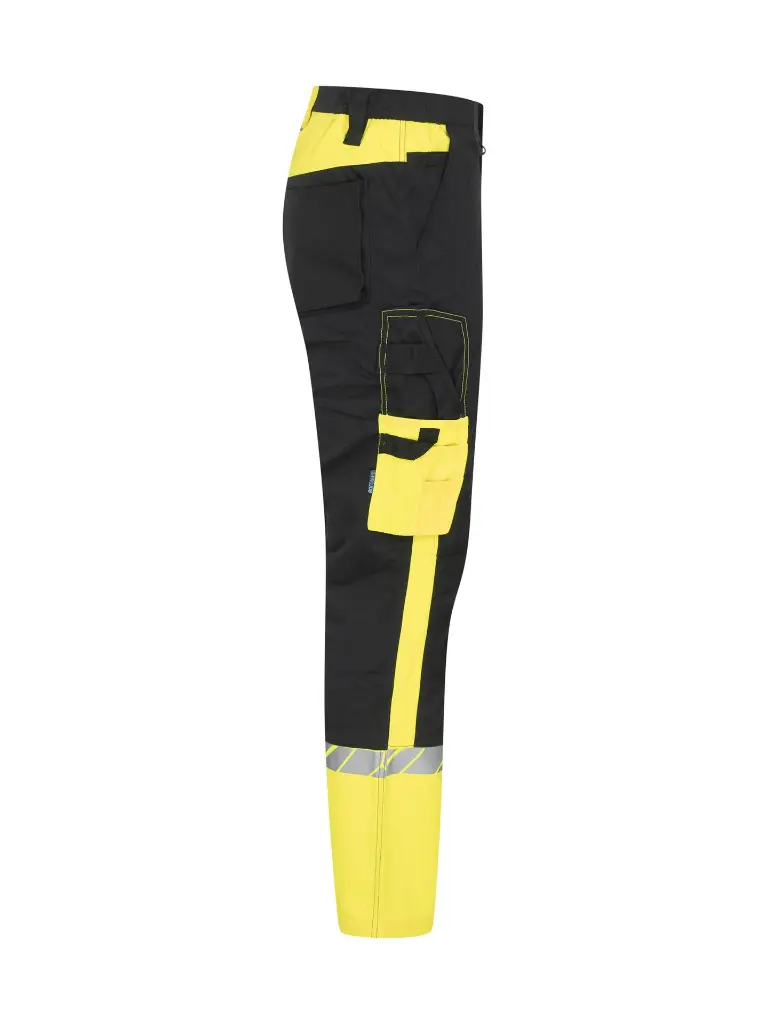 647508-9910_Stretchbroek_met_kniezakken_Zwart_Geel_Rechterzijde.webp