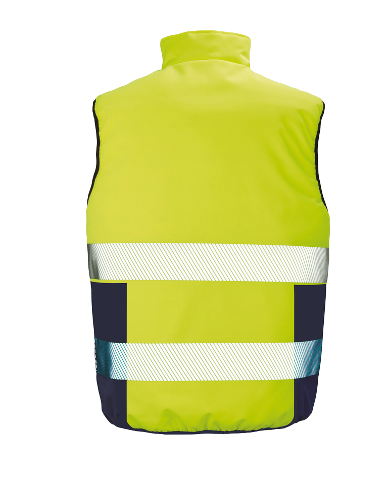 R332X - Omkeerbaar zacht gewatteerd veiligheidshesje Fluogeel - Rugzijde