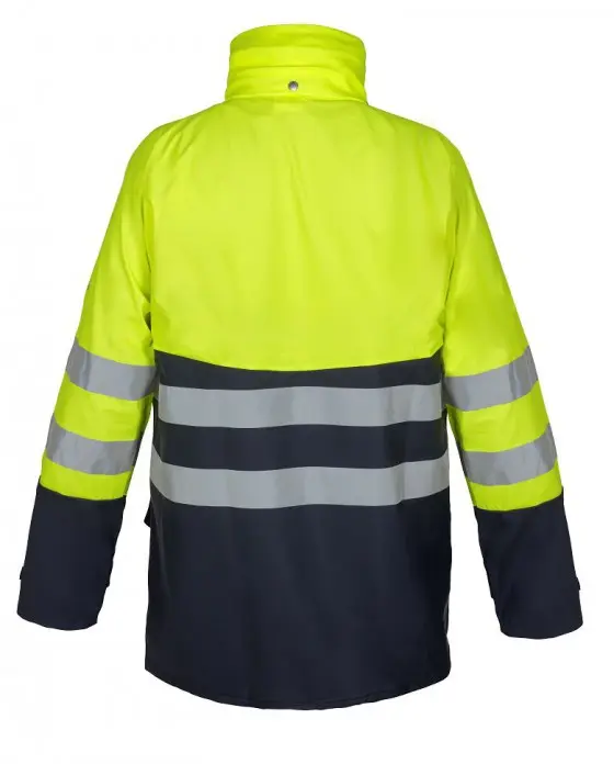 015011NY - Regenjas Vernon Geel-Navy - Rugzijde.webp