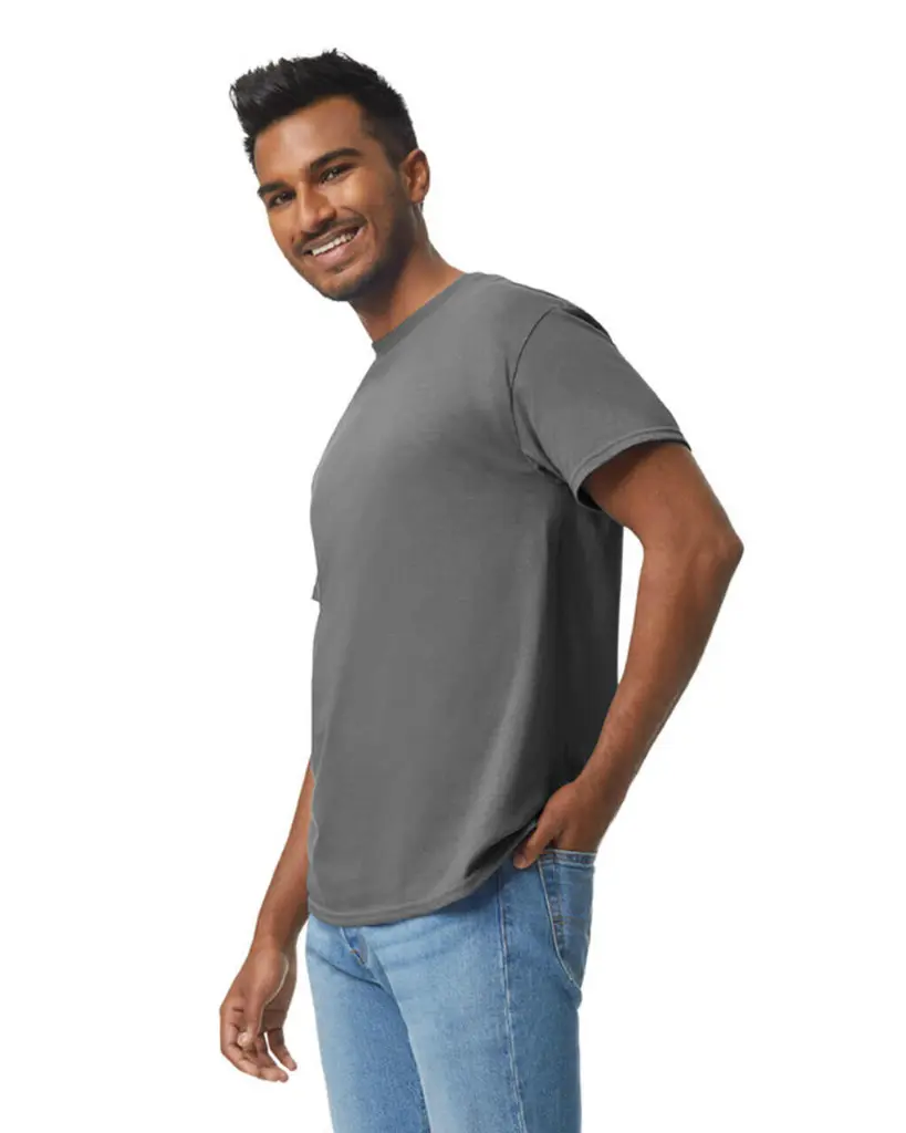 Gildan 5000 T-shirt Heavy Cotton Charcoal - Zijkant.webp
