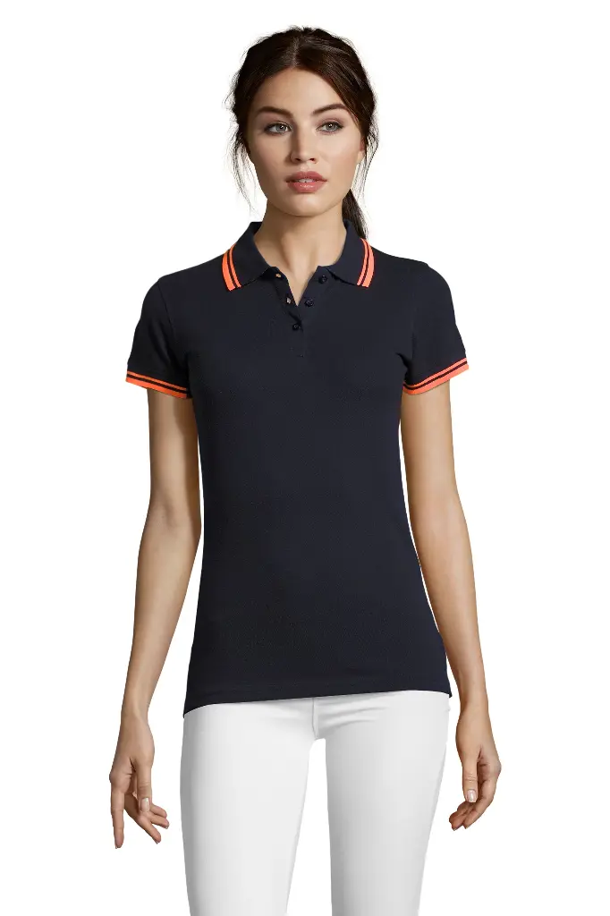 [SO.00578.535.1] 00578 Pasadena ladies Polo striped (S, 535 navy/oranje)