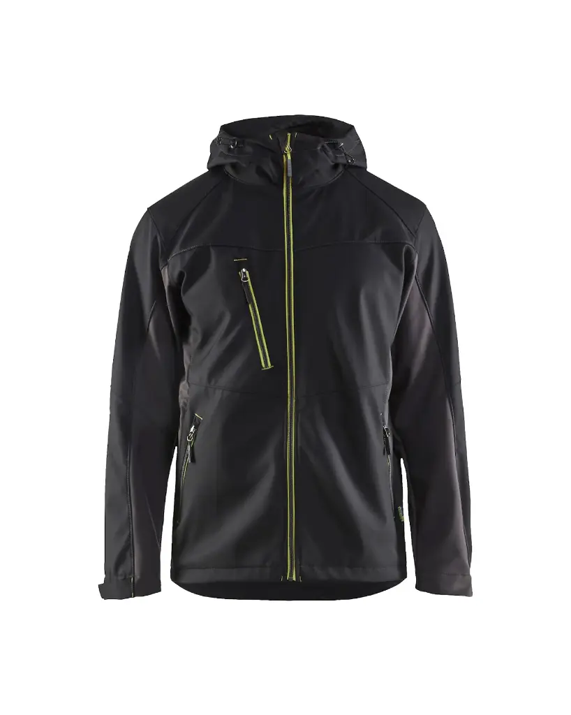 [475325169933.0] 4753 2516 Softshell jack met capuchon (XS, 9933 Zwart/fluogeel)