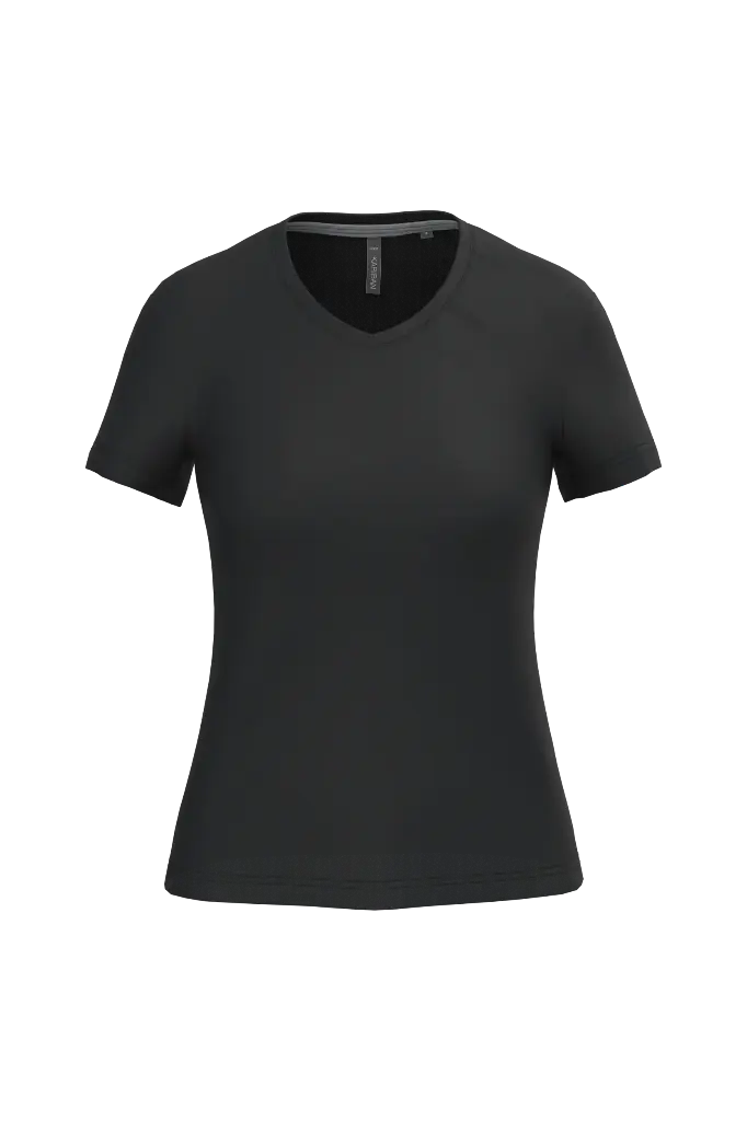 [K.381.BL.1]  K381 Dames T-shirt V-hals Korte Mouwen 180gr (S, zwart)
