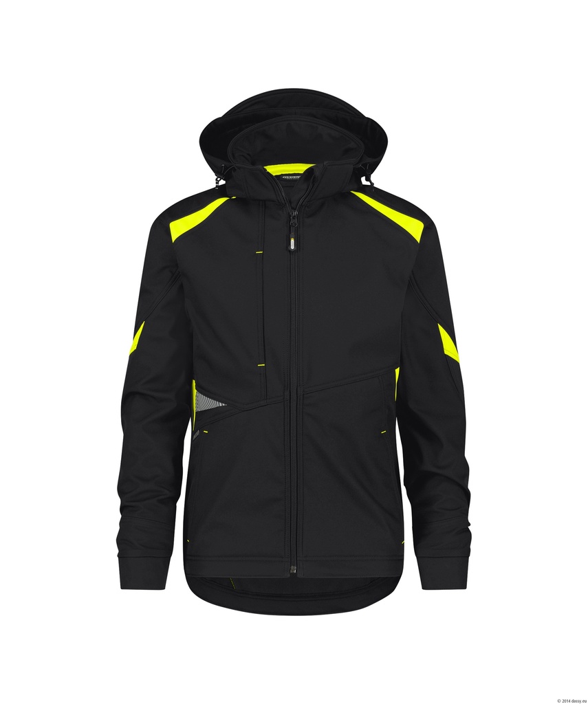 [DA.KALA0100] Kalama Softshelljas (XS, zwart/geel)