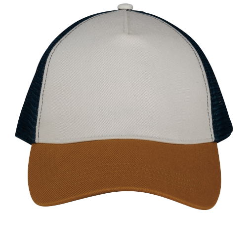 [NSP.NS035.ICNB] NS035 - Casquette trucker écoresponsable 5 panneaux unisexe (Ivory-Curcuma-Navy Blue)