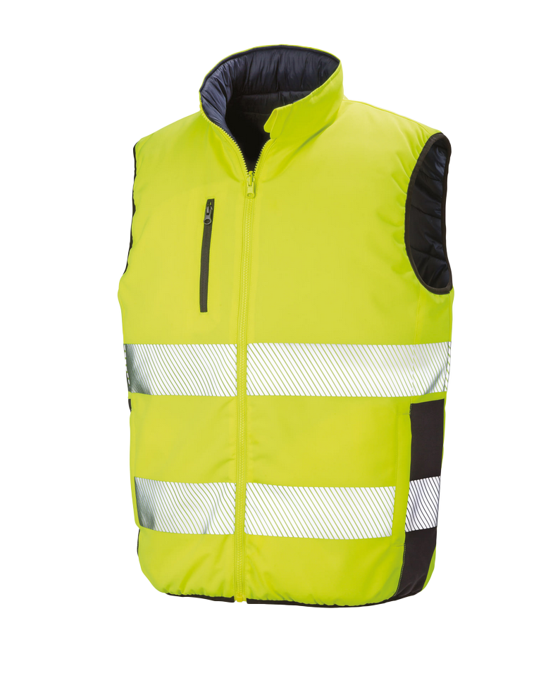 [R.332X.GN.1] R332X - Omkeerbaar zacht gewatteerd veiligheidshesje (S, fluogeel/navy)