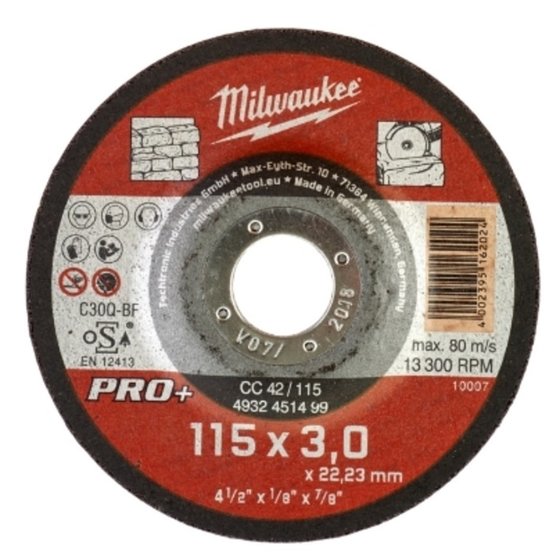 Milwaukee Slijpschijf steen Disc Pro+ CC42/115mm X 3mm